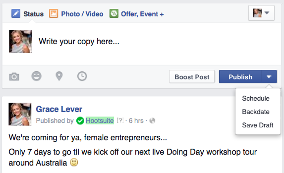 Facebook Scheduling Female Entrepreneurs